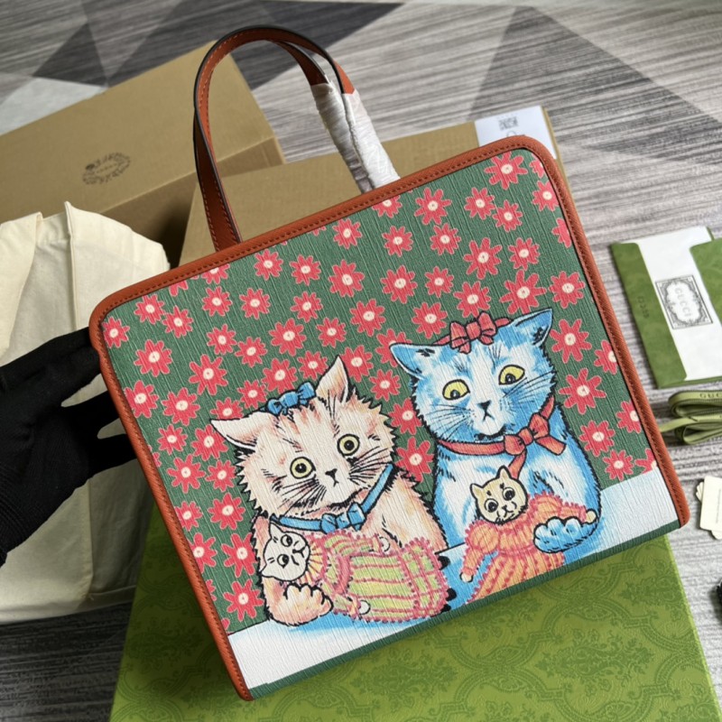 Gucci Designer 605614 Replica Children's kitten print tote bag